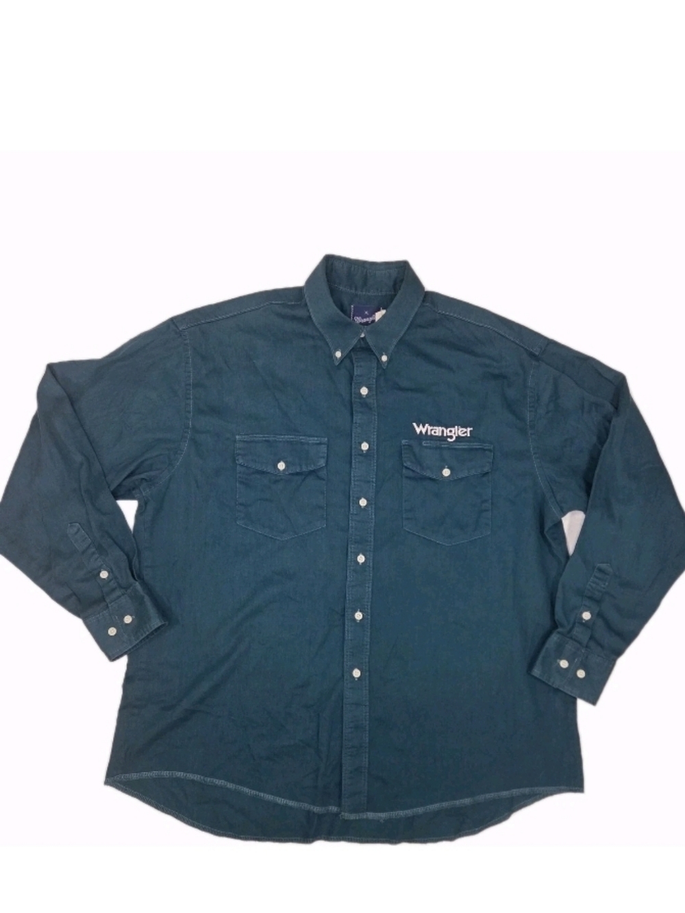 Wrangler Mens Vintage Western Button Down Shirt Size XL Teal Embroidered Cowboy